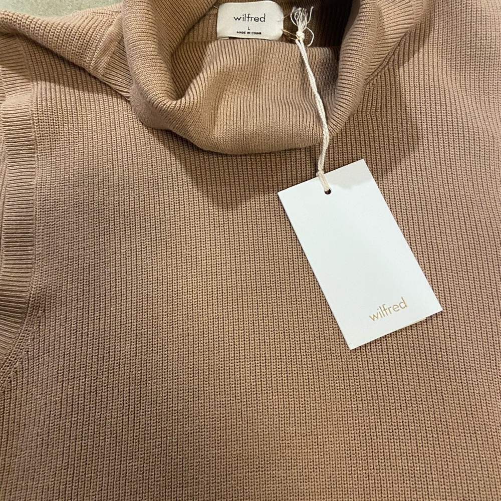 Wilfred Tan Ribbed Cowl Neck Sweater